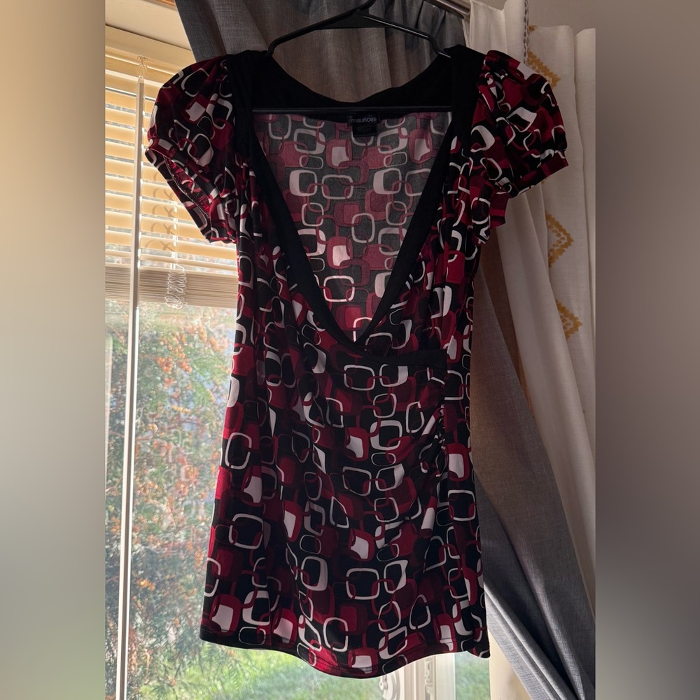 Maurices Red and Black Geometric Blouse